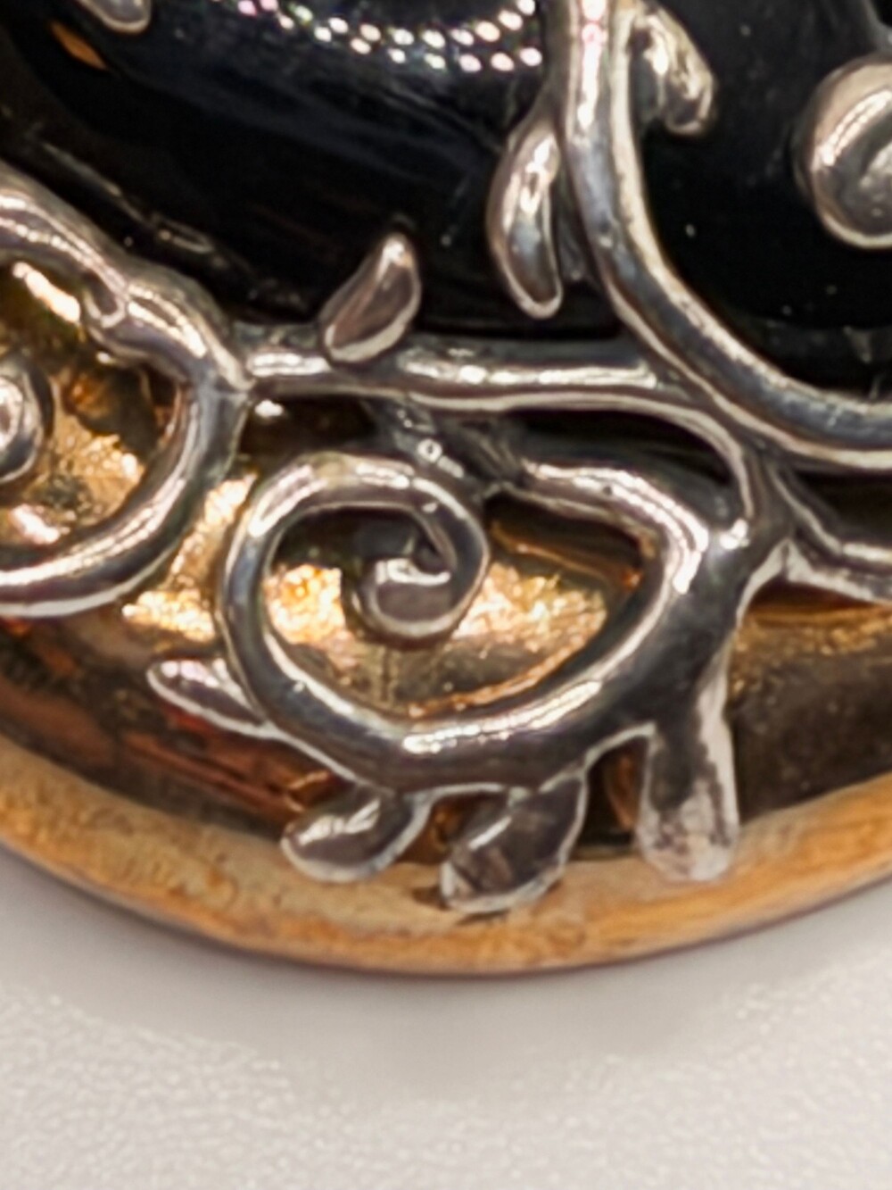 Carolyn Pollack 925 and Brass Black Onyx Pendant Vine Leaf Overlay Quarter Scale - Picture 8 of 8